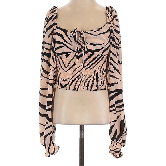 BuddyLove Isabella Smocked Crop Animal Zebra Top Women’s XS - Picture 2 of 5